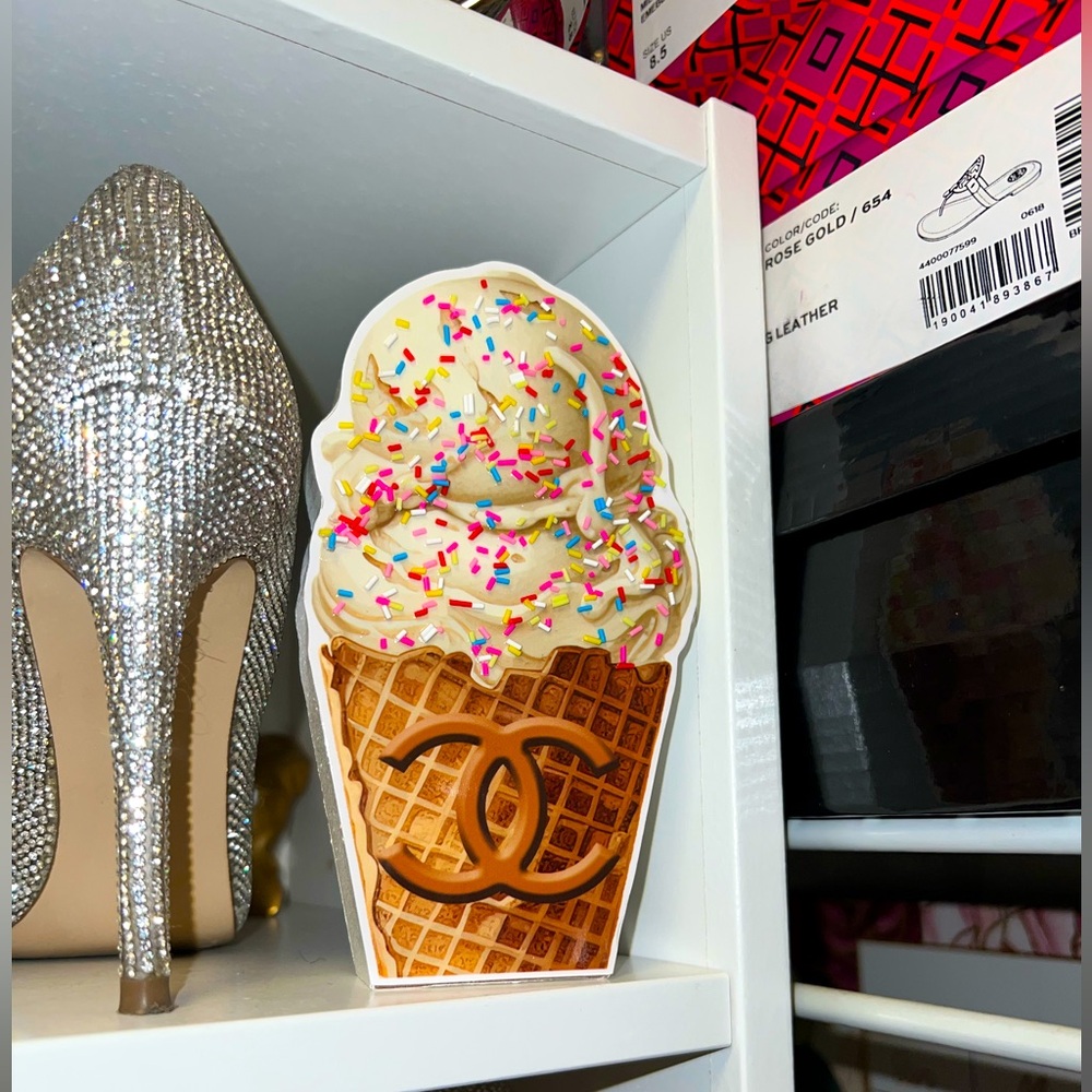 🍦 Chanel Ice Cream Cone Wall/Closet Decor Plaque – Girly Luxe Accent💕